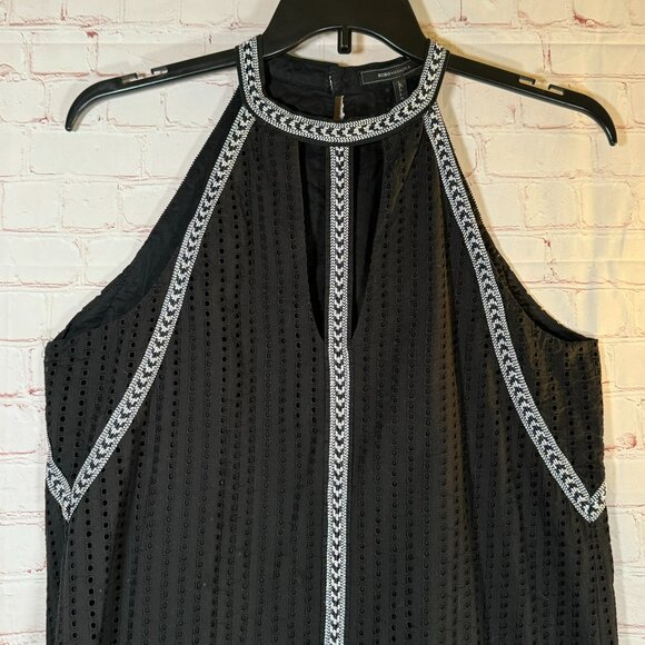 BCBGMax Azria Women's Striped Eyelet Halter Dress, Black Size M With Imperfectio - Picture 2 of 13